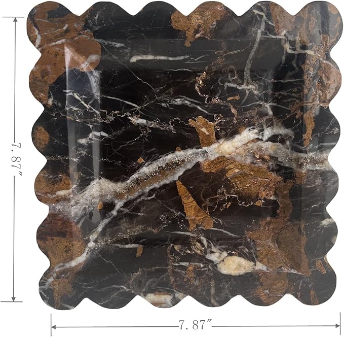 Vintage Natural Marble Tray Small Ornaments Scalloped Tray Handmade Storage Dish for Counter, Vanity, Dresser, Nightstand and Desk (Portoro)