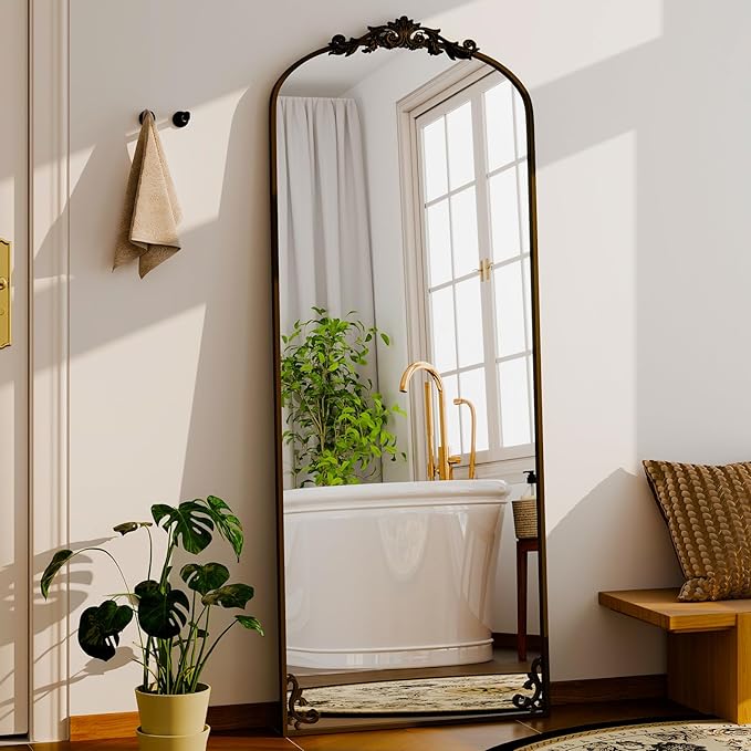 GLSLAND 56"x21" Vintage Full Length Mirror - Carved Arched Floor Mirror Baroque Full Body Mirrors for Bedroom Living Room Entryway,BRE