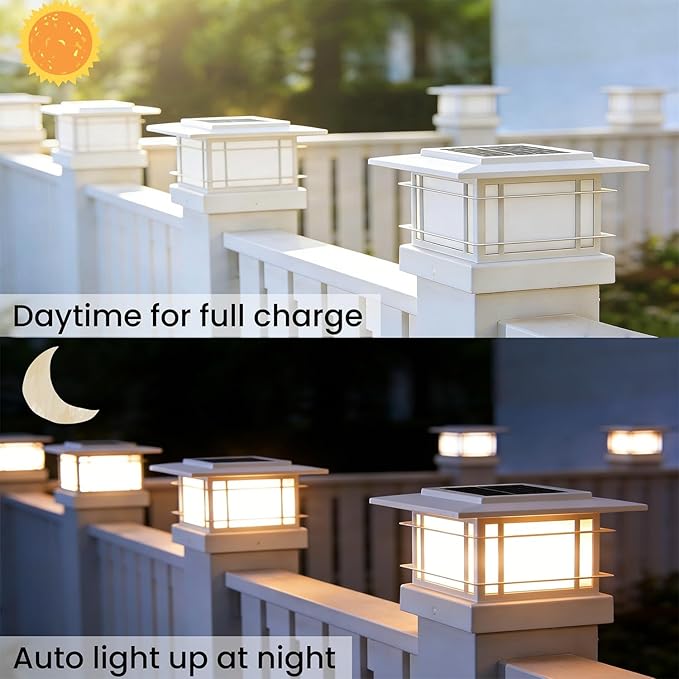 Dynaming 4x4 Solar Post Cap Lights Outdoor with 2 Color Modes, Fence Post Solar Lights White Shell Fit for Vinyl/Wooden Posts, High Brightness SMD LED Lighting Decor for Garden Deck Patio, 12 Pack