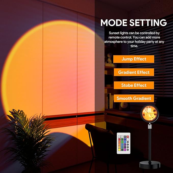 Bavcieu Sunset Lamp Projection Led Lights with Remote, Multicolor Night Light 360° Rotation Rainbow Lights 4 Modes Setting for Photography/Selfie/Party/Home/Living Room/Bedroom Decor, Gifts for Women
