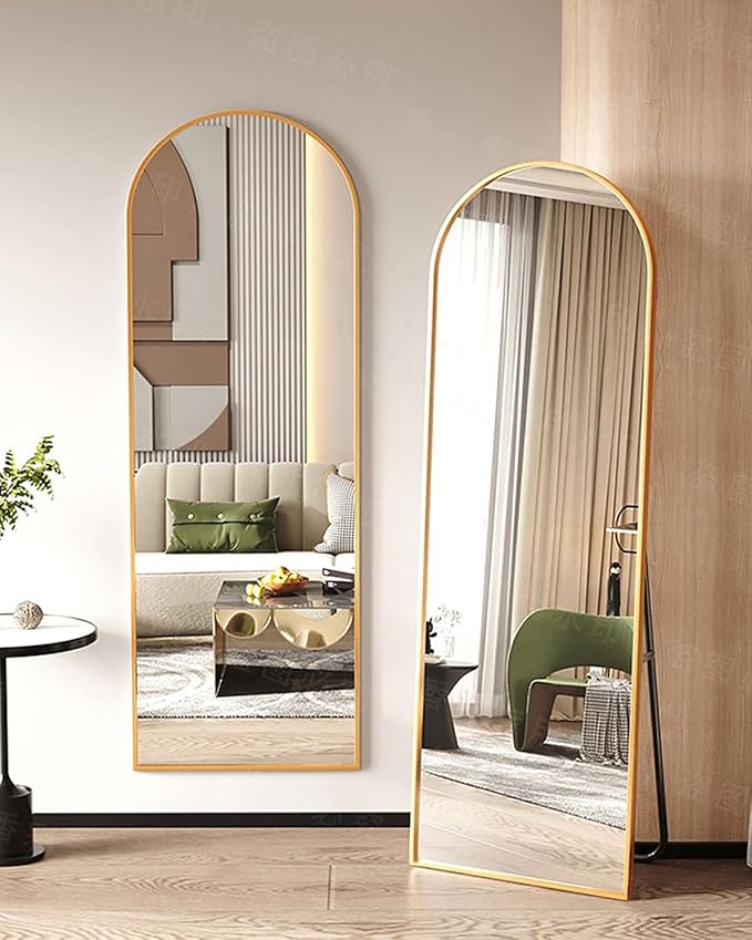KOMCOTE Arched Floor Mirror - Full Length 76"x34", Oversized Wall Mirror for Bedroom & Living Room, Large Gold Standing Mirror, Durable Framed Floor-Length Mirror