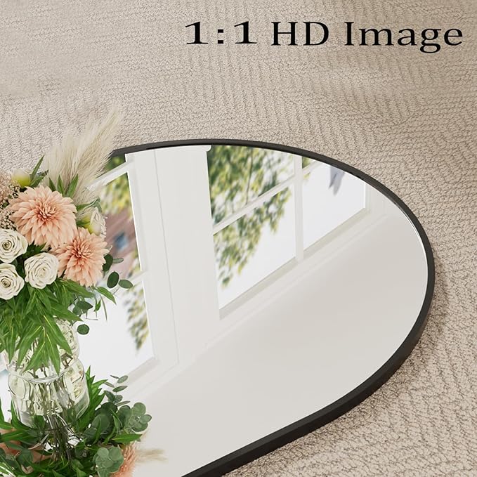 TinyTimes Full Length Mirror, 71''x30'' Floor Mirror with Stand, Arched Wall Mounted Mirror, Large Full Body Mirror with Aluminum Frame Hanging or Leaning for Bedroom, Living Room, Cloakroom (Black)