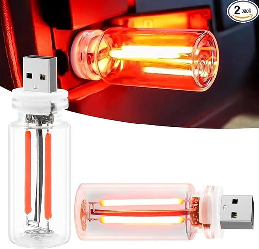2 PCS Car USB Light Bulbs, Retro Glass Bottle LED Night Lamp with Touch Dimmable Control, Portable Interior Ambient Lighting for Vehicle, Bedroom, Hallway, Camping, Gift for Christmas or Birthday,Red