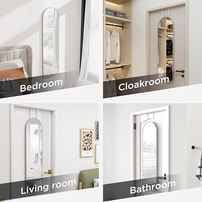 SCWF-GZ 47x14 Mirror Full Length Back Door Hanging or Wall Mounted Aluminum Metal Frame Arch Mirrors for Entryway Bedroom Bathroom Dressing Living Room 47 14 inch Silver
