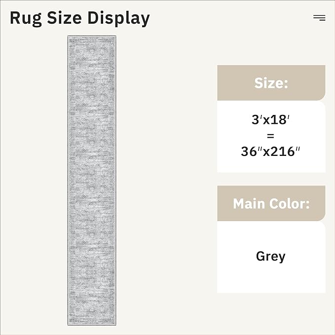 Soalmost Hallway Runner Rug 3x18 - Kitchen Rugs 18ft Washable Entryway Rug Vintage Kitchen Runners Non Slip Farmhouse Indoor Carpet Runner for Living Room Bedroom, Grey