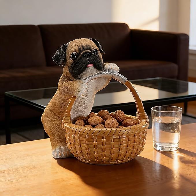 Dog Resin Storage Basket, Desktop Organizer for Remote & Keys, Cute Home Decor Tray, Ideal present for Pet Lovers.(Gray Pug)