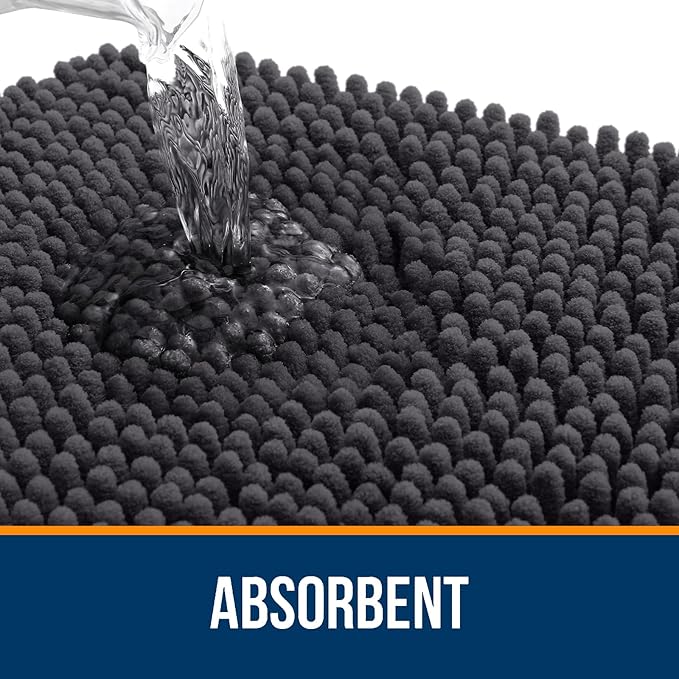 OLANLY Bathroom Rugs 35x24, Extra Soft Absorbent Chenille Bath Rugs, Rubber Backing Quick Dry, Machine Washable Bath Mats for Bathroom Floor, Tub and Shower, Home Decor Accessories, Dark Grey