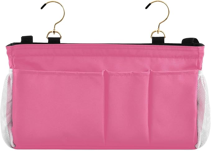 Neon Rose Red Bedside Caddy Storage Bag Bedside Organizer for Dorm Room Top Bunk Bed Hanging Bag Bedside Shelf 6 Pockets with Hooks for Magazine Water Bottle Holder