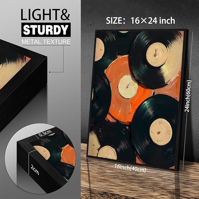 90s Music Vinyl Records Canvas Poster Trendy Modern Music Wall Art Vintage Minimalist Aesthetic Prints 16X24 inch Black Framed for Living Room Bedroom Dorm Wall Decor