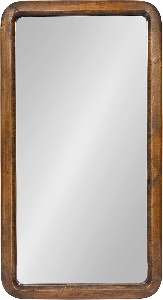 Kate and Laurel Pao Modern Rounded Rectangular Wall Mirror, 17 x 32, Walnut, Decorative Mid-Century Tall Wood Mirror with Radius Corners for Vertical or Horizontal Display