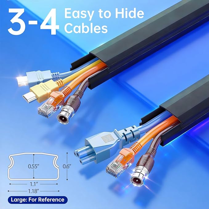 Delamu Black Cord Hider, 236in Cord Covers for 3-4 Wires on Wall, Cable Hider Wire Covers for Cords, Wire Hiders for TV on Wall, TV Cord Hider for Wall Mounted TV, 15x L15.7 W1.18 H0.6in, Black