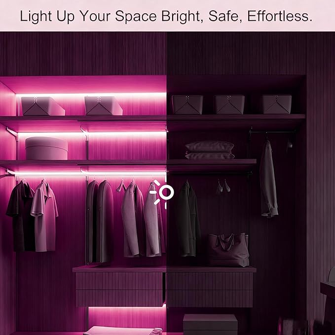 ZSLAIFU Battery Powered LED Strip Lights, 3.3FT COB LED Strip Light, Battery Operated LED Lights, Pink LED Strip Lights Battery Powered for Closet, Cabinet, Shelf, Kitchen, DIY Lighting