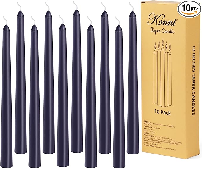 KONNI 0.87×10 Inch Dark Blue Taper Candles, Unscented and Smokeless Tall Candlesticks, 10 Pack Tapered Candles with Cotton Wicks, Long Burning, Ideal for Weddings, Dinner Parties, and Home Décor