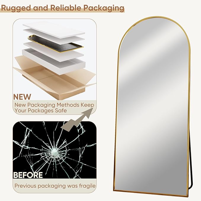 Full Length Mirror, 71"x28" Oversized Arched Mirror Large Standing Mirrors, Tall Mirrors Body Floor Mirror for Bedroom Living Room Aluminum Frame, Gold