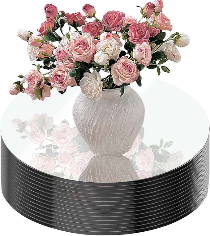 14Pack Round Mirror Plates for Centerpieces, 2mm, 10inch Circle Mirror Trays Plates Flat Circle for Tables Mirror Centerpiece, Round Mirror Tiles Candle Plate for Wedding Table Centerpieces