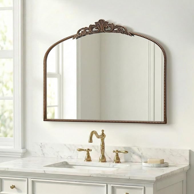 Micasso Large Bronze Vintage Mirror: 40"x29" French Baroque Antique Mirror - Traditional Ornate Decorative Wall Mounted Arched Mirrors for Wall/Mantel/Entryway/Hallway - Home Decor for Living Room