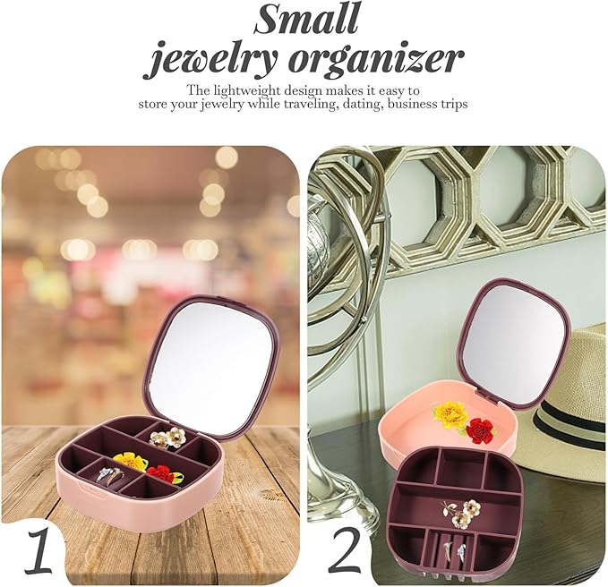 DOITOOL Portable Travel Jewelry Box with Mirror Pink Purple Small Jewelry Organizer for Rings Necklaces Earrings Storage and Display Women’s Makeup