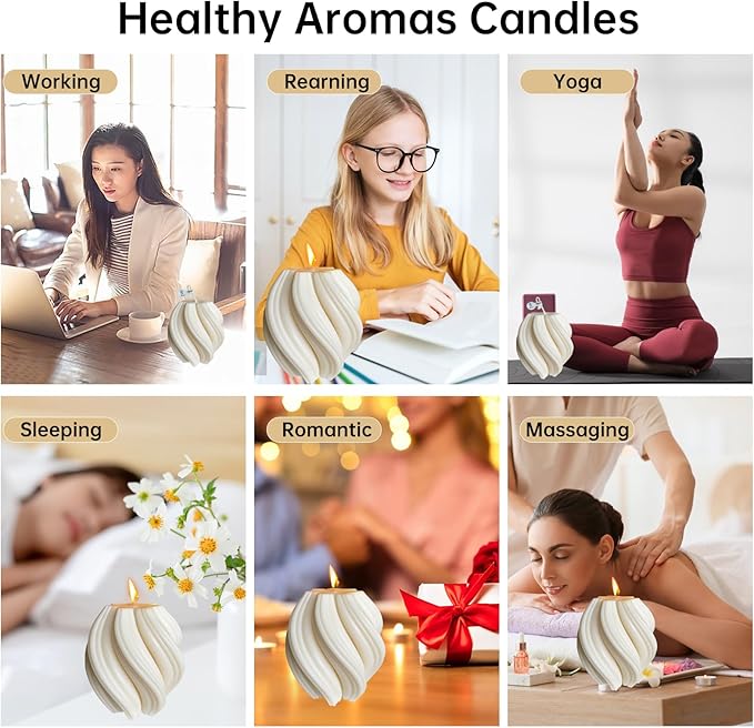 Spiral Swirl Candle Beautiful Handmade Pillar Scented Soy Decorative Candles Beautiful Bubble Aesthetic Candle Housewarming Gift Home Room Shelf Decor Idea (White Large)
