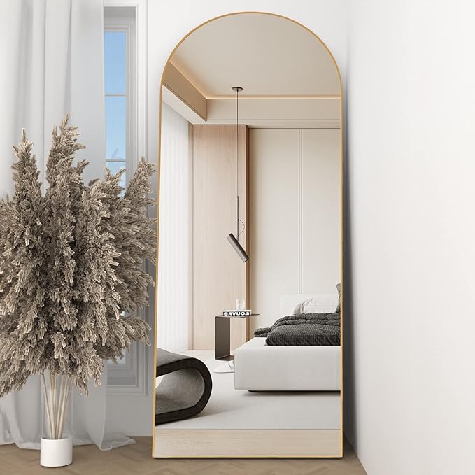 Arched Full Length Mirror 64"x21" Arch Floor Mirror with Stand Large Wall Gold Full Body Mirror Standing Hanging or Leaning Against Wall for Bedroom Entry, Living Room