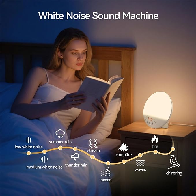 RICIAL Wake Up Light Sunrise Alarm Clock, 10000 Lux UV-Free Sun Lamp with Dimmable Brightness, 4 Color Temperatures, Timer, Dual Alarms, Snooze, Sleep Aid, 10 Natural Sounds