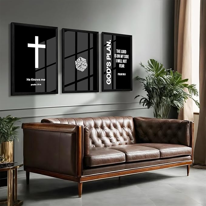 Christian Jesus Wall Art Black White God Canvas Wall Decor Religious Bible Verse Poster Modern Christian Cross Painting Artwork Christ Scripture Prints Picture for Bedroom 12x16 Inch Framed Set of 3