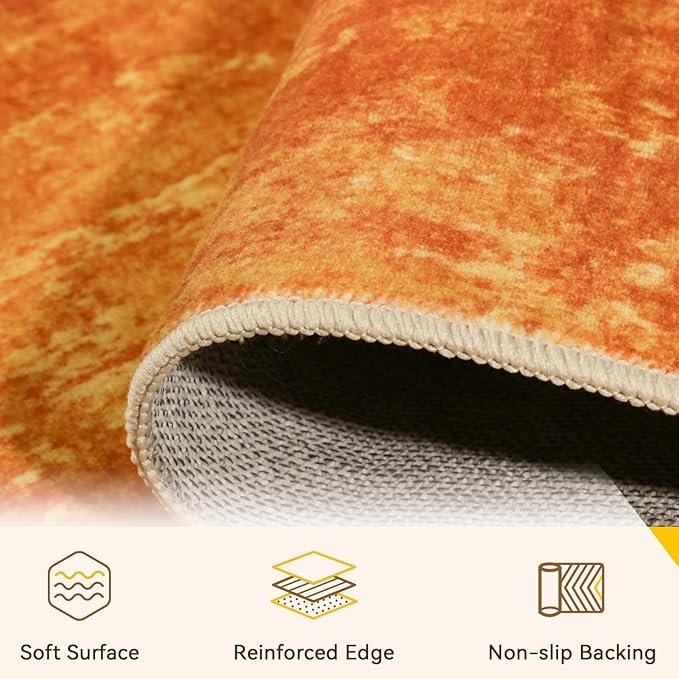 RELEANY Washable Area Rugs 9'x12' Non-Slip Modern Abstract Soft for Living Room Entryway Bedroom Nursery, Print Pattern, Orange