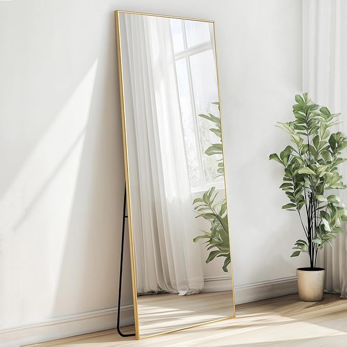 Sunniry Gold Full Length Mirror, Standing Mirror Full Length with Aluminum Metal Frame, Body Mirrors for Bedroom, Living Room, Yoga Room, Gym. (56x18 inch, Gold)
