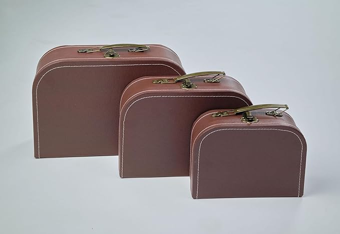 wald imports - Set of 3 Paperboard Suitcases - Decorative Storage Boxes - Suitcase Set for Decoration, Storage, and More (Brown)