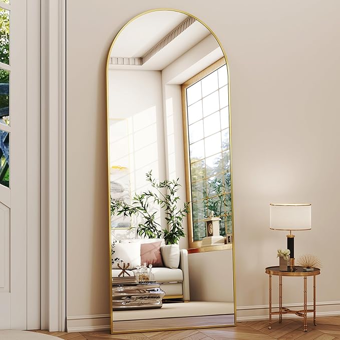 XRAMFY 56" x21 Arched Full Length Mirror Floor Mirrors with Aluminum Alloy Frame Free-Standing Wall Mounted Floor Mirrors or Large Dressing Mirror, Gold Mirror Full Length
