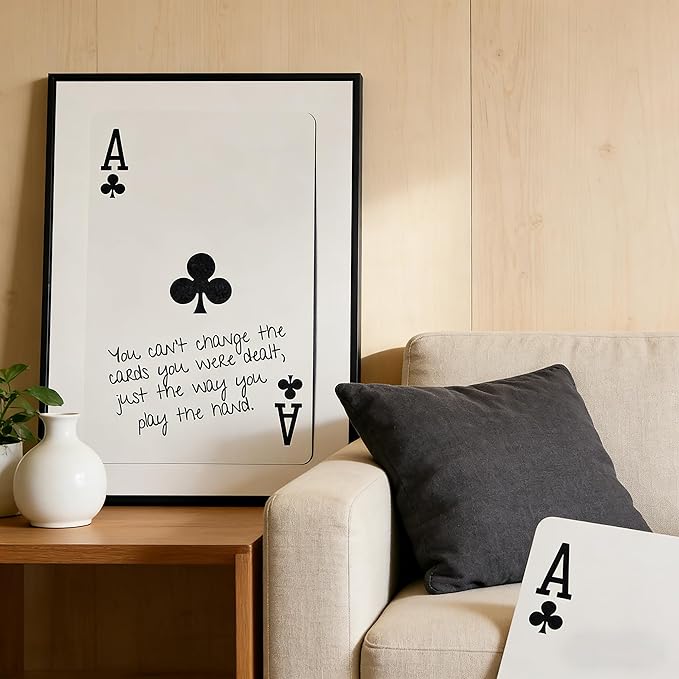 GEFQBBLD Funny Lucky Ace Poker Wall Art,Funky Mdern Canvas Black Art Prints Painting,Retro Minimalist Black and White Playing Card Posters,Trendy Aesthetic Preppy Wall Decor 12x16in Black Framed