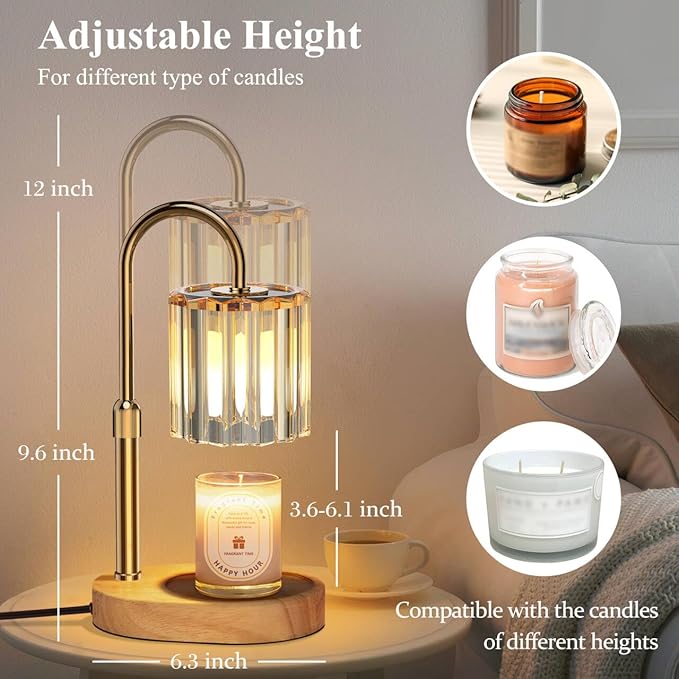 Lukasa Candle Warmer Lamp, with RGB LED Lights,Timer and Dimmer, Adjustable Height, House Warming Gifts New Home Decor, Gifts for Women Mom, Wax Melt Warmer for Scented Jar Candles