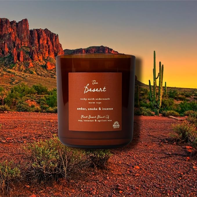 PACHA SOAP Co. Origins & Elements Candle Collection, The Desert, 12 oz - Scents of Amber, Smoke & Incense - Clean Burning, Soy, Coconut & Apricot Wax, Lead-Free Wick, Cruelty-Free, Recyclable