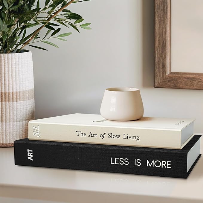 Minimalist Decorative Books - Fake Books Storage Box for Decoration - Set of 2 Linen Coffee Table Decor - Photo Storage Keepsake Box for Room Bookshelf Decor, Black