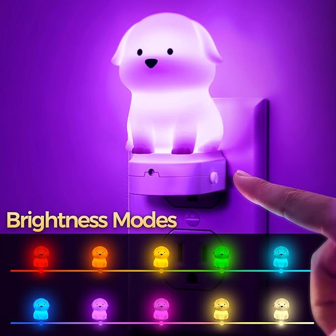 DORESshop LED Night Light for Kids, 3D Cute Puppy Night Lights Plug into Wall with Dusk to Dawn Sensor, RGB+Soft White 3000K Dog Night Light, Birthday Gift Nightlight for Kids, Room Decor