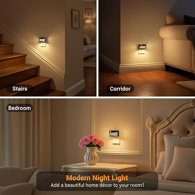 JandCase Motion Sensor Night Light, [2 Pack] Night Lights Plug into Wall, Dusk to Dawn & Motion Sensor, 3 Level Brightness Dimmable Plug in Night Light, 3000K Nightlight for Bedroom Bathroom Hallway