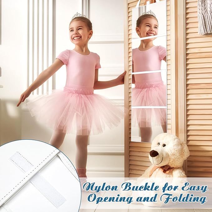 3 Way Foldable Full Length Mirror with Handle 31.89 x 11.22 Inches Leather Portable Camping Travel Hanging Folding Body Mirror for Makeup Dance Fitness Spa Hair Styling(White,Classic)