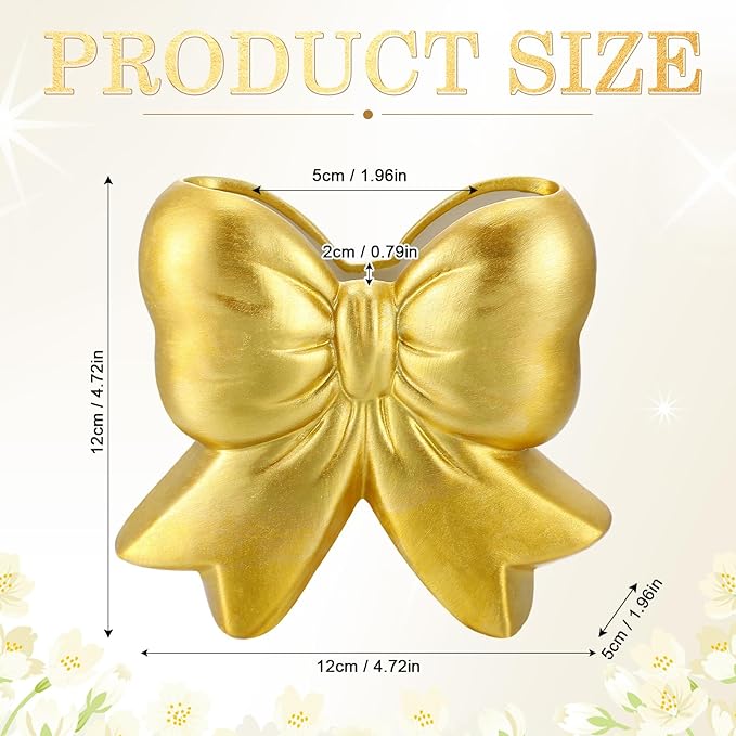 Jingmore Gold Bow Vase Coquette Ceramic Vase Pen Holder Makeup Brush Holder Contemporary Design Women Decorative Gift for Wedding Home Office Shelf Table Room(Small, Classic)