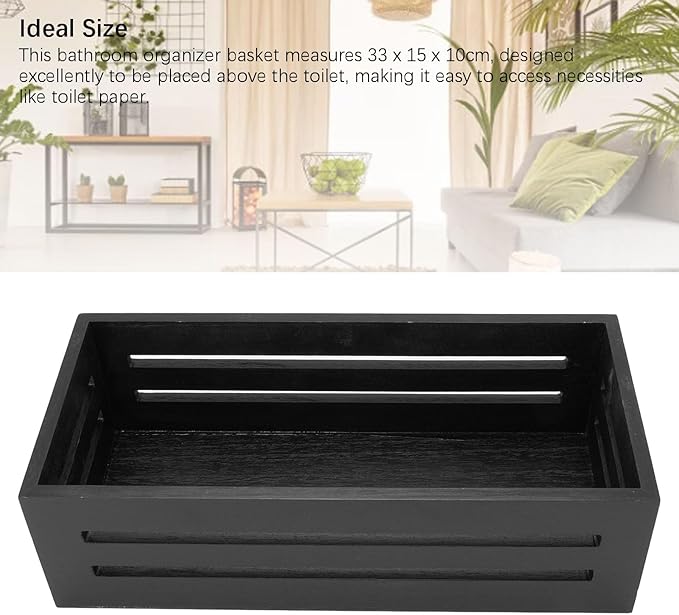 Asixxsix Wooden Storage Basket, 13 X 5.9 X 3.9in Multifunctional Storage Box, Space Saving, Decorative Farmhouse Wooden Crate for Bathroom Bedroom Pantry Toilet Paper (Black)