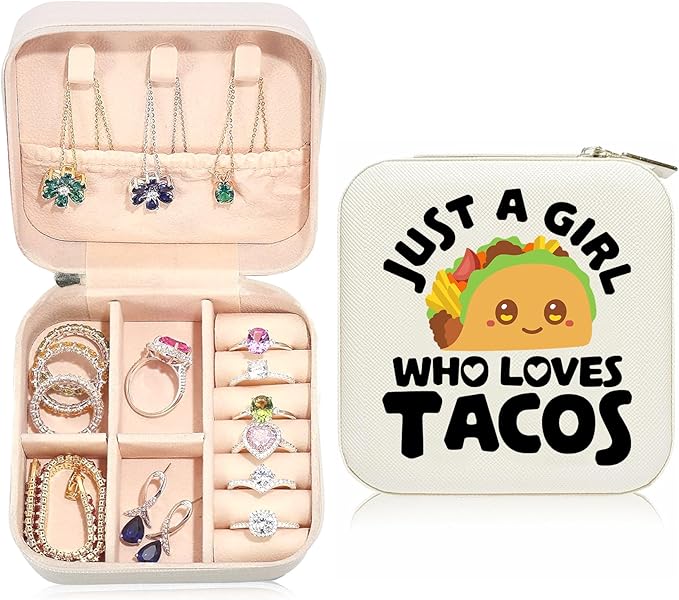 Tacos Travel Jewelry Case,Jewelry Box Travel Organizer Small PU Leather Rings Earrings Necklaces Storage Box Valentine's Day Tacos Gifts for Women,Daughter, Girlfriend,Mom,Wife,Bridesmaids