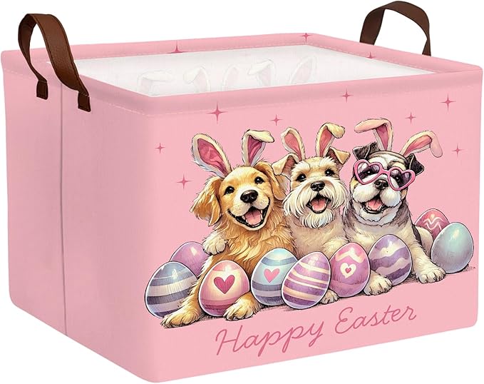 Large Rectangular Cute Kid Easter Basket Empty Bunny Eggs Easter Basket Gift Spring Room Storage Organizer Décor (E-02)