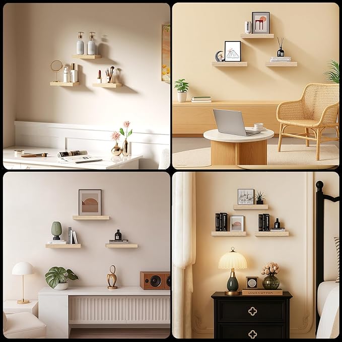 Floating Shelves for Wall, Bathroom Shelves Over Toilet, Wall Shelves & Book Shelf for Room, Hanging Shelf, Modern Wooden Wall-Mounted Small Floating Shelves, 12x7x1.5 in (Oak, Set of 3)