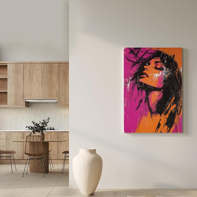 Eastern Print Disco Abstract Wall Art Set of 4, Retro Vinyl Record & Disco Ball Posters, Pink and Orange Wall Decor for Home and Kitchen, Record Wall Art, Abstract Poster, 8x10 Unframed
