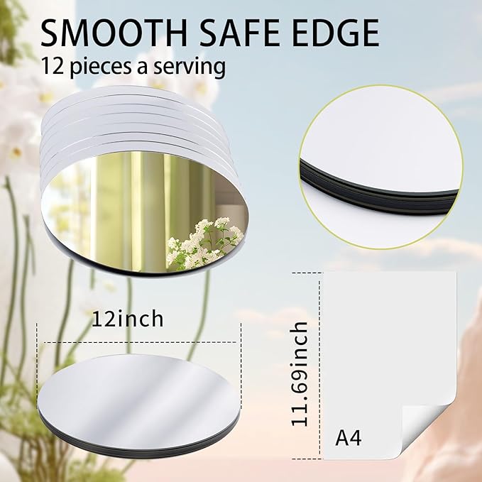 12PCS Acrylic Round Mirrors for Centerpieces, Circle Mirror Centerpieces for Tables Centerpieces & Wedding Decorations & Baby Shower Party & Christmas Decorations (12 * 12inch)