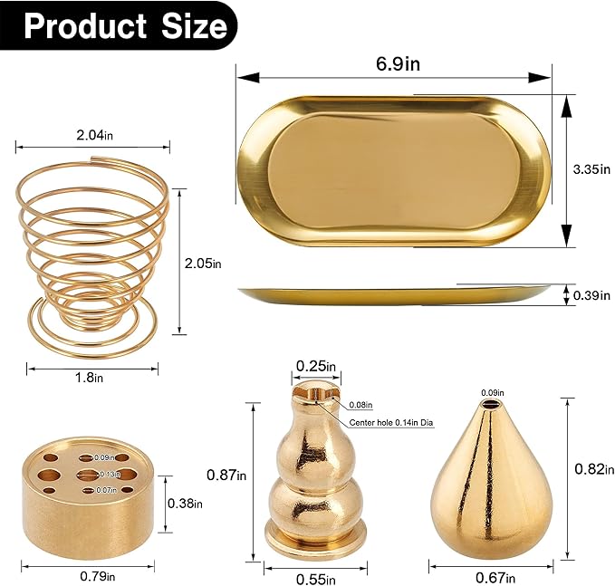 5 in 1 Incense Burner, Sage Holder, Copper Incense, Palo Santo Sticks Holder, 6.9 inches Alloy Cone Ash Catcher, Incense Coilfor Meditation Yoga Room