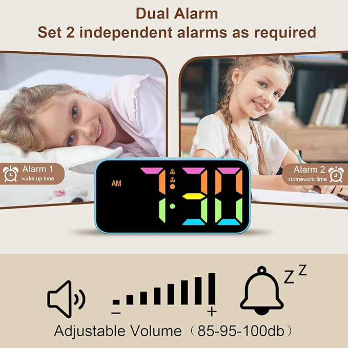 Topski Loud Alarm Clocks for Bedrooms Heavy Sleepers, Digital Clock with Night Light, Large Display, Dual Alarm, Snooze, Dimmable Bedside Alarm Clock for Kids Teens Boys Girls