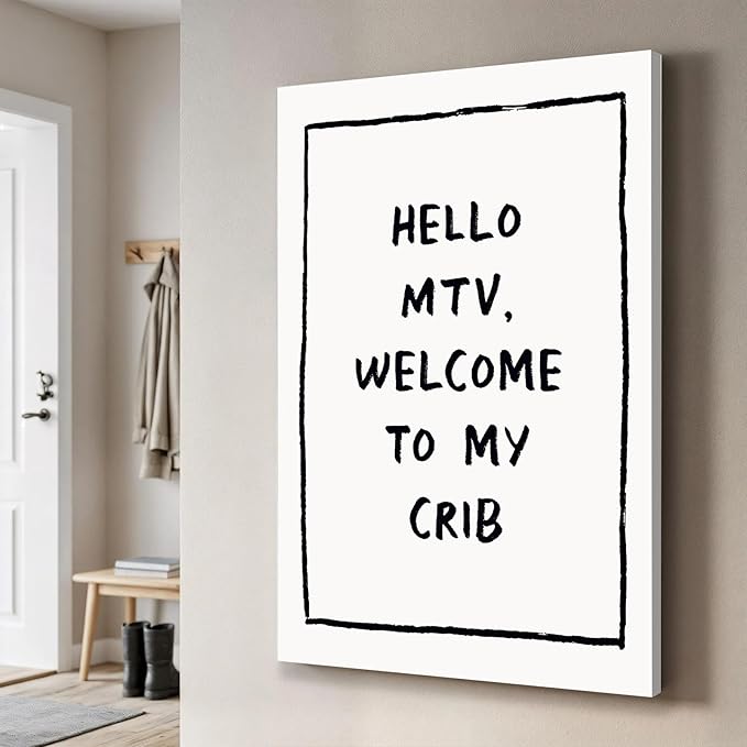 Framed Trendy Wall Art Eclectic Home Decor Hello MTV, Welcome to My Crib Art Print Funky Eclectic Gallery Wall Art Prints for Bedroom Living Room Aesthetic Wall Art Print 16x24 inch, Ready to Hang
