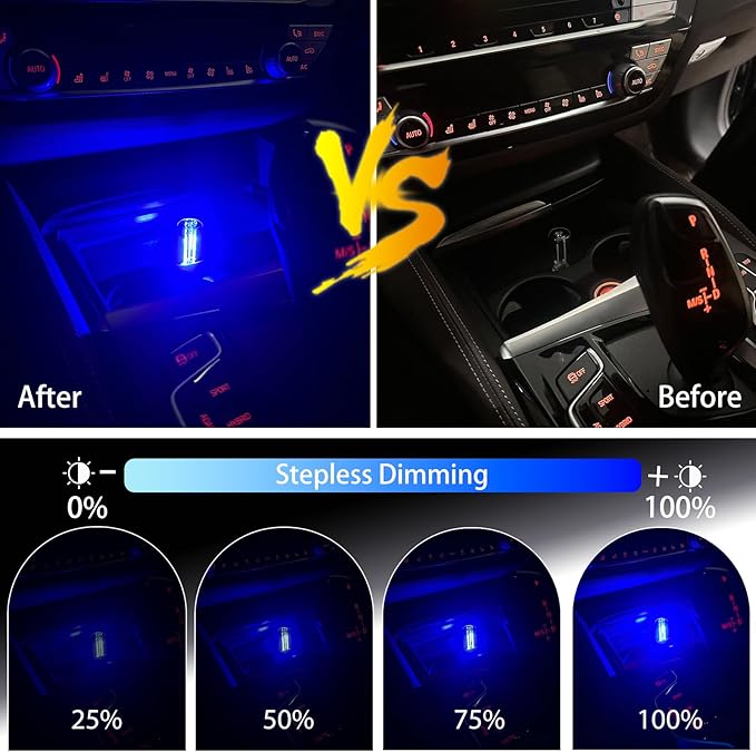 4 Pack USB Ambient Light Set,Mini Vintage Glass USB Night Lights with Touch Control & Dimmable, Plug in Car Interior Atmosphere Lamp for Bedroom,Laptop,Portable Mood Lighting(2 Red 2 Blue)