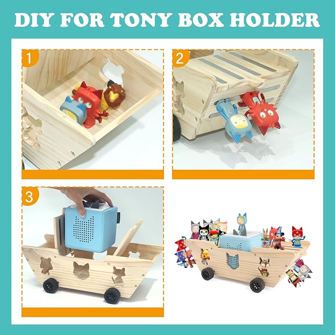 Ship for Tonies Box 1/2 Organizer Storage Shelf, Wooden Magnetic Holder for Toniebox Player Tonies Figures Characters for Children, Display Collection 20~30 Characters, Funny Little Ship