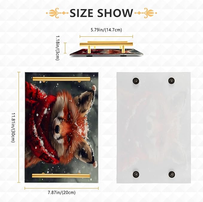 CEBUGI Animal Acrylic Decorative Coffee Table Tray Ottoman Tray with Anti Slip Pad Serving Tray with Gold Handles for Bathroom Living Room,7.87 x 11.81in