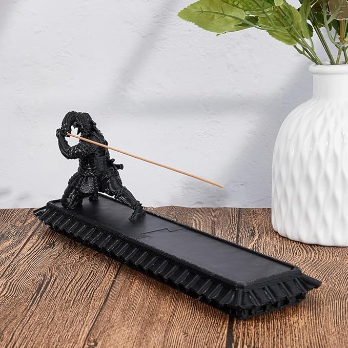 DICOSMETIC Incense Holder Samurai Incense Burner Black Incenses Holder with Storage Box Ash Catcher Warrior Incenses Burner for Aromatherapy Meditation Yoga Room Decor